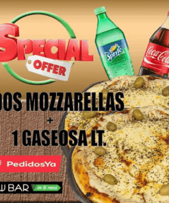 2 PIZZA MUZZARELLA+UN GASEOSA DE LITRO Y MEDIO.