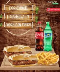 2 CHORIPANES+FRITAS +GASEOSA DE LITRO Y MEDIO